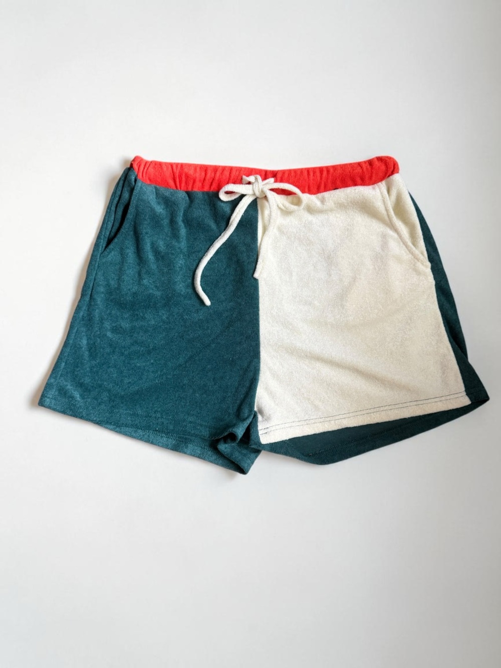 Colorblock Terry Shorts - Green, Cream & Orange